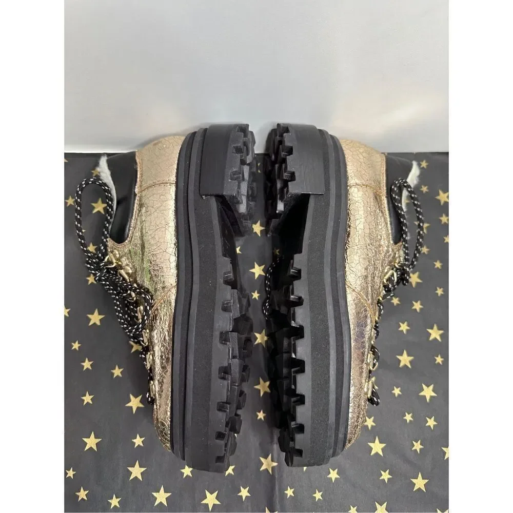SCHUTZ Shoes Womens Size 5B Boots Shearling Lace Up Hiker Booties Gold‎ Leather